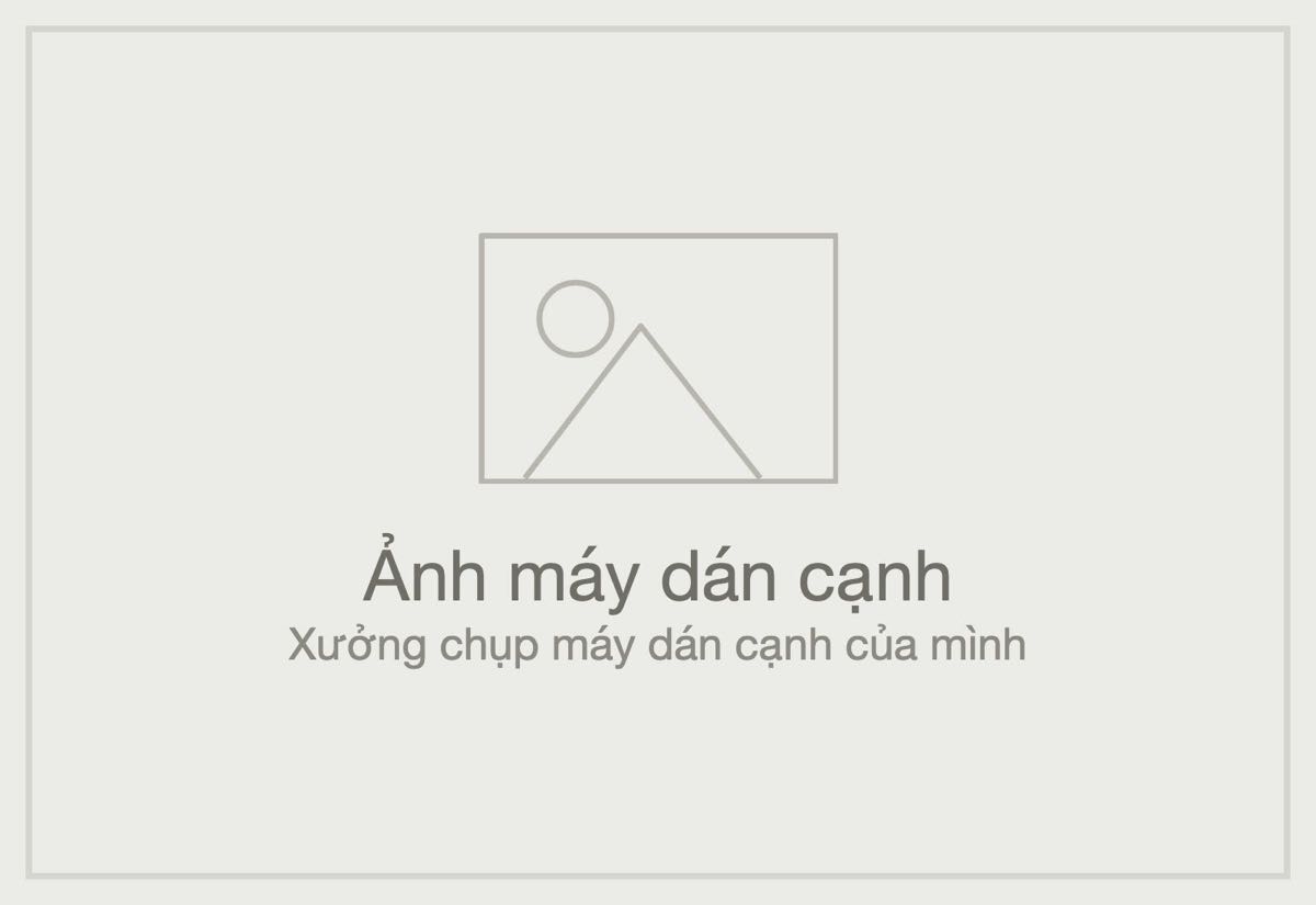 Ô nhãn xám vẽ sẵn — chỗ để xưởng gắn ảnh máy dán cạnh của mình
